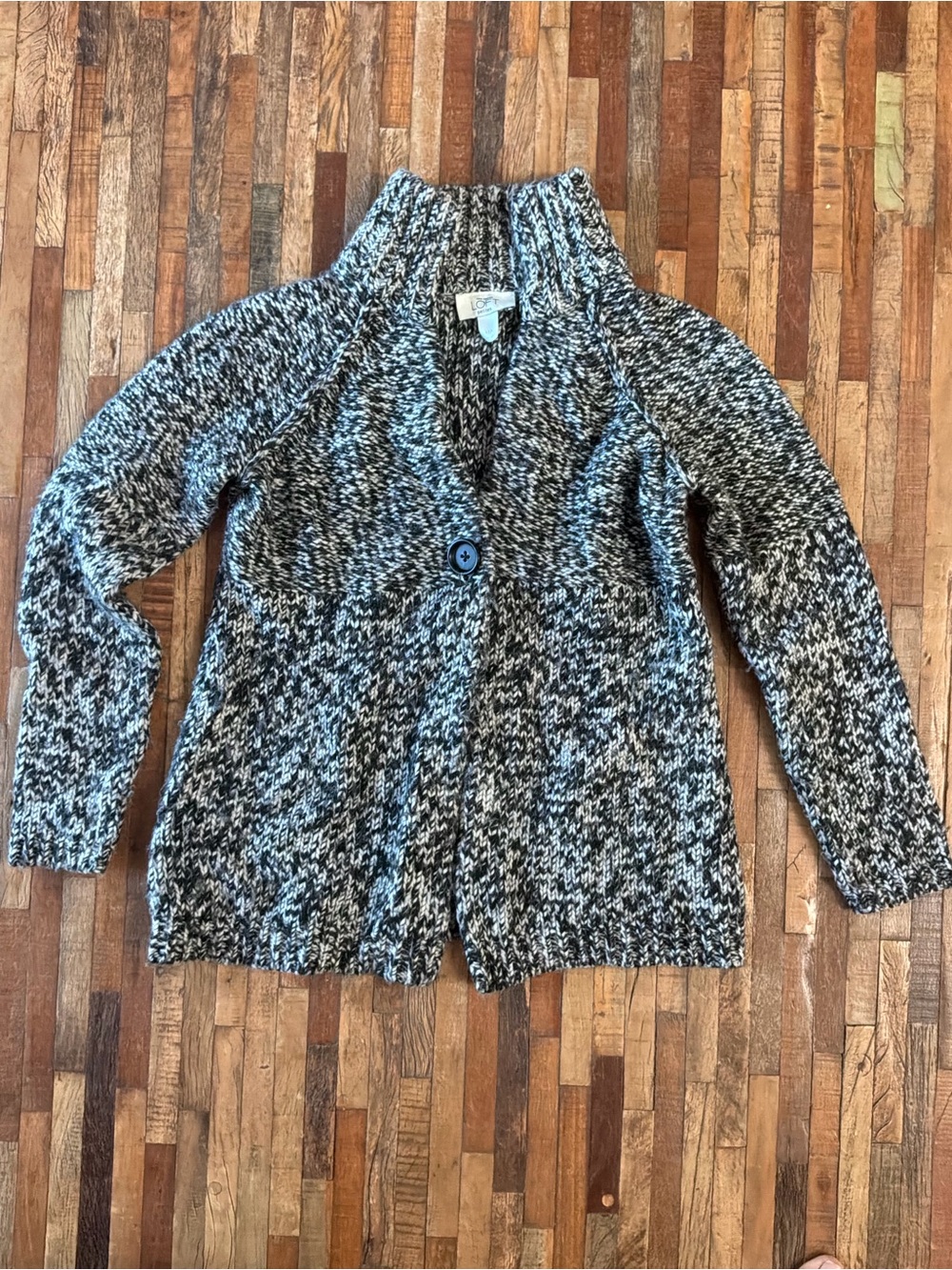 LOFT Black & White Marled Shawl Collar Cardigan